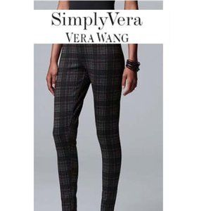 Simply Vera Vera Wang Black-Gray-Wine Plaid Ponte Leggings M